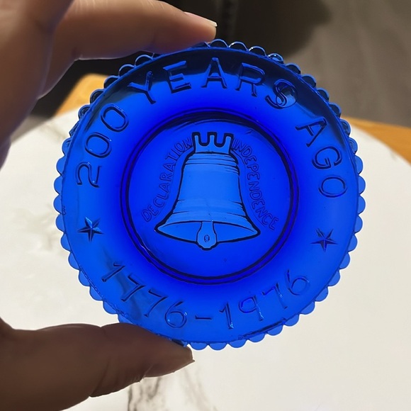 MOSSER CUP PLATE 1776-1976 Bicentennial 200 Years Ago LIBERTY BELL COBALT BLUE - Picture 2 of 6